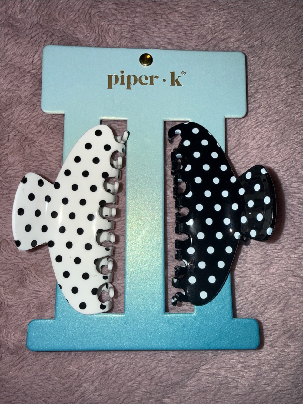 🎱 Piper K Polka Dot Hair Claw Clips - Black & White